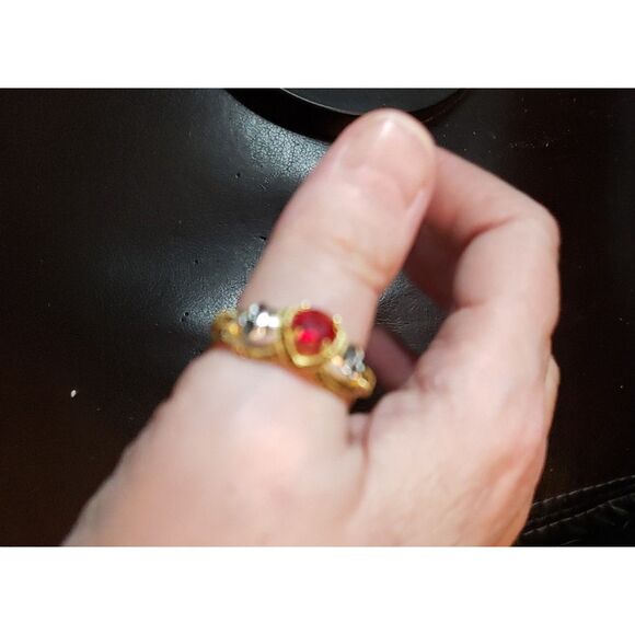 Men's Gold Red Stone Double Silver Carved Skull Ring Women's Thumb Ring Size 10 - Picture 6 of 10